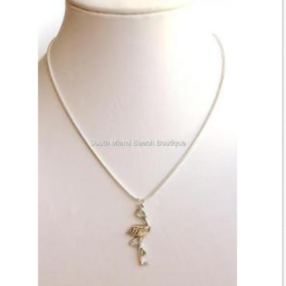 Silver Flamingo Necklace Bird Island Tropical 18" Plated - Picture 2 of 8